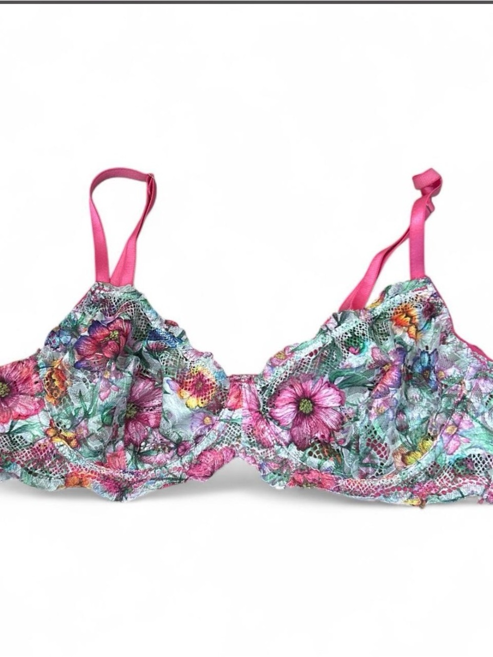 Floral Lace Underwire Bra with Pink Accents